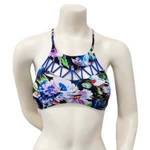 TINIBIKINI Floral Strappy High-Neck Bikini Top | Sporty Swim | Size S